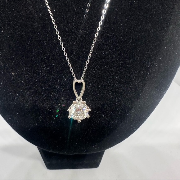 Moissanite Diamond Necklace 3 Ct Pendant Chain 18K 925 Round Cut Jewelry - Picture 5 of 8